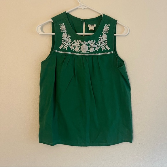 J.Crew Green Embroidered Cotton-linen Tank Blouse - Picture 2 of 7